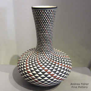 Spiral mesa geometric design on a tall neck polychrome vase