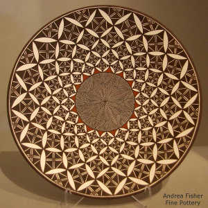 Fine line and geometric design on a polychrome plate