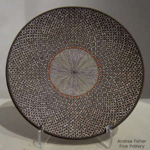 Fine line and geometric design on a polychrome plate