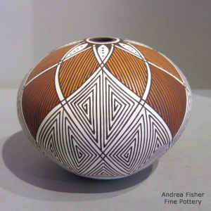 Geometric design on a polychrome seed pot
