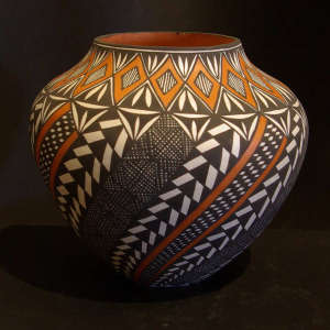 Geometric design on a polychrome jar