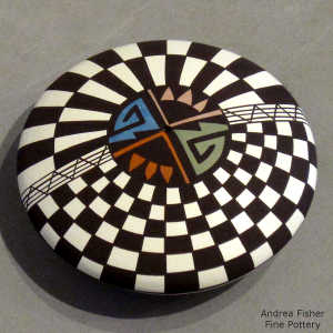 Four season checkerboard and geometric design on a polychrome seed pot