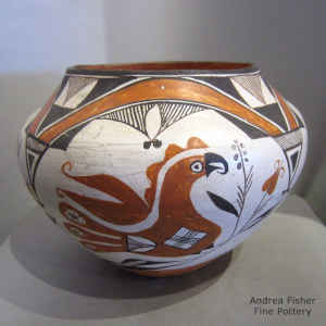 4-panel parrot, rainbow and geometric design on a polychrome jar