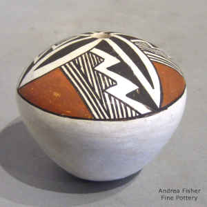 Geometric design on a miniature polychrome seed pot