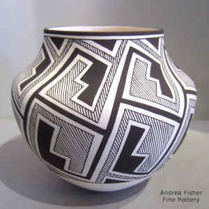 Locks-and-keys geometric design on a black and white jar