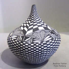 Geometric design on a black-on-white tear drop jar