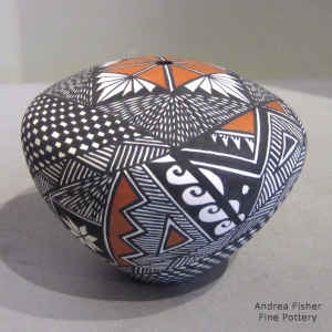 Fine line, checkerboard and geometric design on a polychrome seed pot