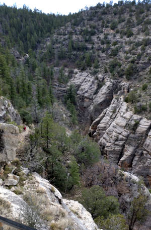 Looking down into the deep and steep Walnut Canyon