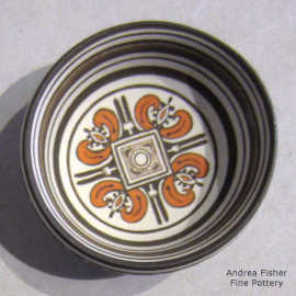 4-panel geometric design inside a miniature polychrome bowl