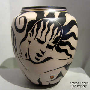 Black and white 4-man design on a polychrome jar