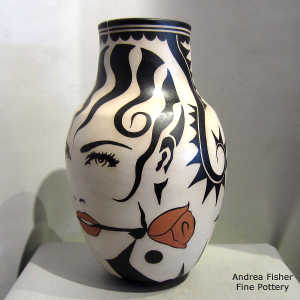 Woman with a Rose and geometric design on a polychrome jar