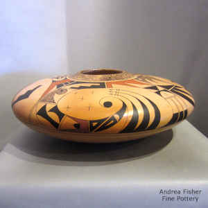 Bird element and geometric design on a polychrome Sikyatki-style jar with fire clouds