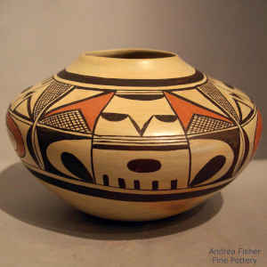 Large shard and geometric design on a polychrome jar