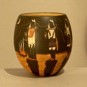 Night Dancers design on a yellowware jar