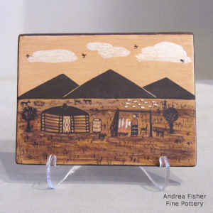 Navajo Nation yard scene design on a polychrome tile