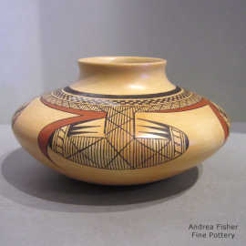 Bat wing, migration pattern, geometric design and fire clouds on a polychrome jar