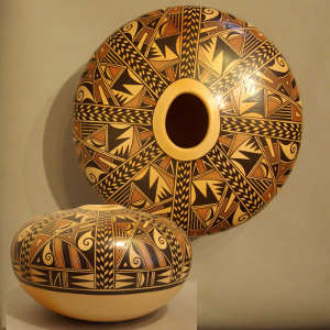 Geometric shard design on a polychrome jar