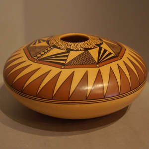 Geometric design on a polychrome seedpot