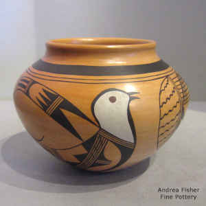 Polychrome jar with bird, bat wing, eagletail and geometric design