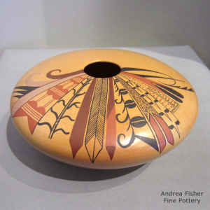 Sikyatki-style yellow jar with black and red geometric design and fire clouds