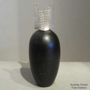 Sterling silver tablita lid on a black micaceous cylinder
