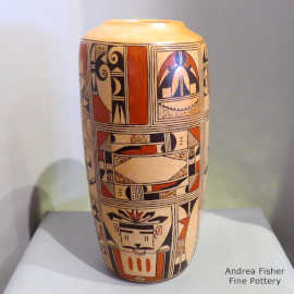 Katsina, bird element and geometric design on a polychrome cylinder