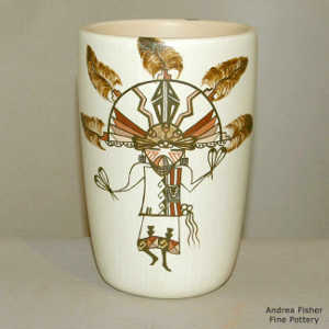 Palhik Mana and feather design on a polychrome white ware jar