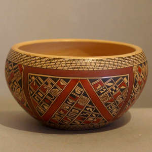 Shard and geometric design on a polychrome bowl