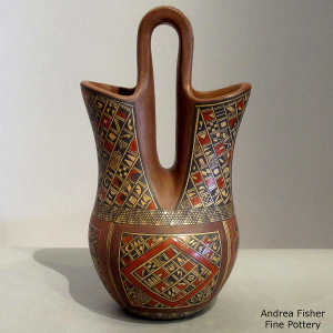 Fine shard and geometric design on a polychrome wedding vase