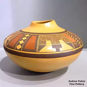 Geometric design on a polychrome jar with an organic opening