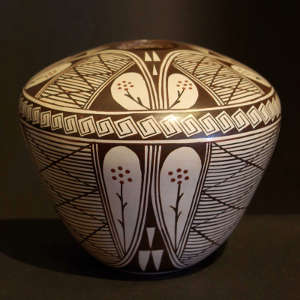 Geometric design on a polychrome seedpot