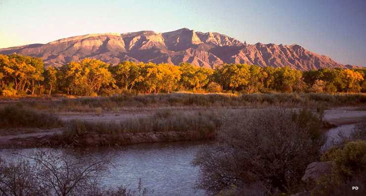 A view to the east from the Rio Grande to Sandia Mountain