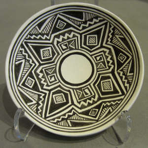 Geometric design on a black and white plate