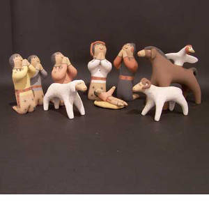 Eleven pieces in a nativity set