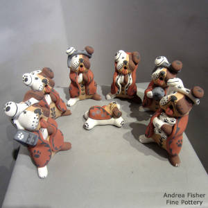 Seven pieces in a canine nativity set