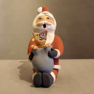 Cat in a pot on a Santa Claus storyteller