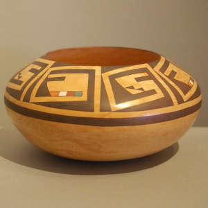 Male and female katsina design on a Mixed clay jar