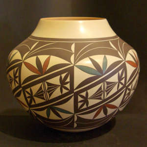 Floral and geometric design on a polychrome jar