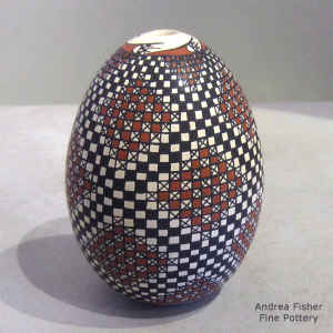 Quadrillo geometric design on a polychrome seed pot
