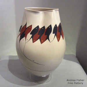 Geometric design on a polychrome organically-shaped jar