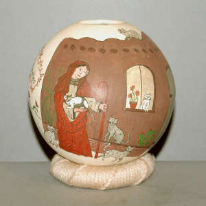 Sgraffito St. Gertrude de Nevelles design on a polychrome jar