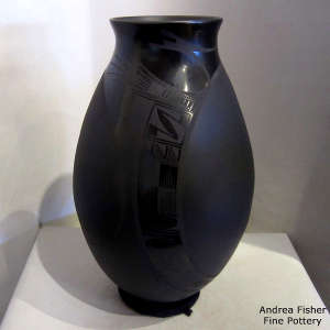 Geometric design on a black on black vase