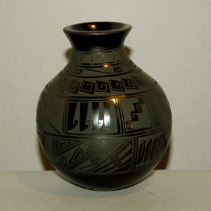 Geometric design on a black on black jar