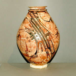 Geometric design on a marbleized clay jar