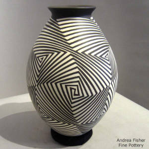 Geometric design decorating a black and white jar