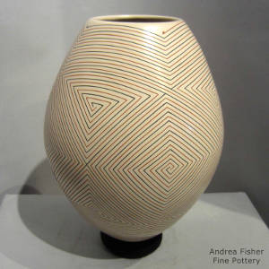 Spiral geometric designs on a polychrome jar