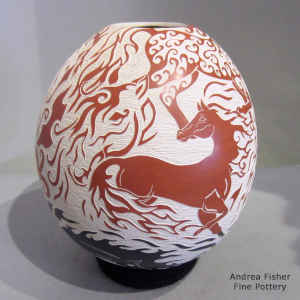 Polychrome jar with sgraffito horse and geometric design