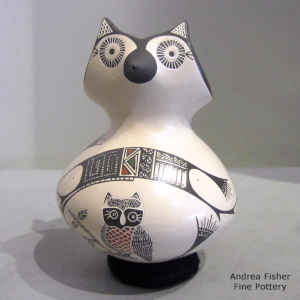 Polychrome owl figure with a sgraffito and painted owl and geometric design
