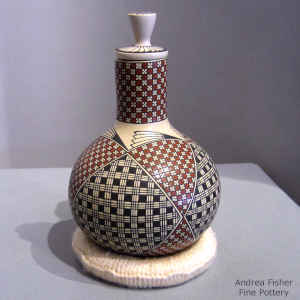 Geometric design on a lidded polychrome jar