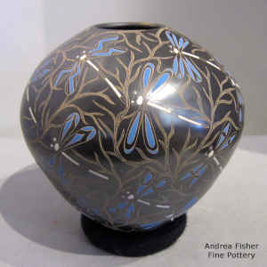 Polychrome jar with sgraffito and painted dragonfly and branch design